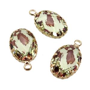lt.yellow Crystal Glass oval pendant, gold plated, approx 10-14mm [GM16636]