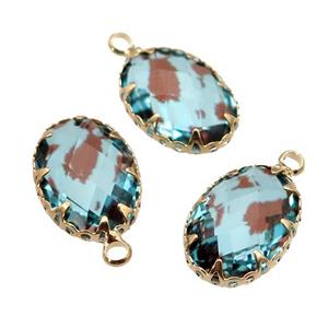 lt.blue Crystal Glass oval pendant, gold plated, approx 10-14mm [GM16637]
