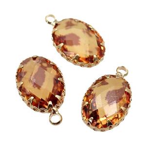 orange Crystal Glass oval pendant, gold plated, approx 10-14mm [GM16638]