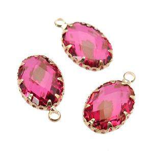 hotpink Crystal Glass oval pendant, gold plated, approx 10-14mm [GM16639]
