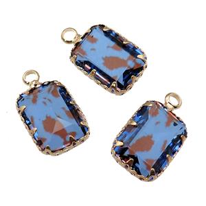 blue Crystal Glass rectangle pendant, gold plated, approx 10-14mm [GM16642]