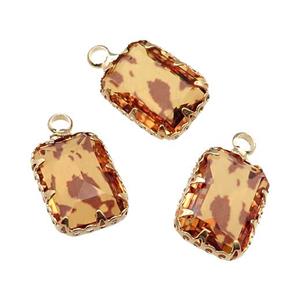 orange Crystal Glass rectangle pendant, gold plated, approx 10-14mm [GM16644]