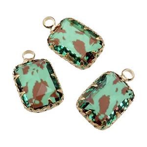 green Crystal Glass rectangle pendant, gold plated, approx 10-14mm [GM16645]