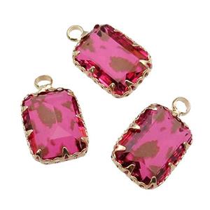 hotpink Crystal Glass rectangle pendant, gold plated, approx 10-14mm [GM16646]