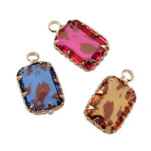 Crystal Glass rectangle pendant, gold plated, mixed, approx 10-14mm [GM16647]