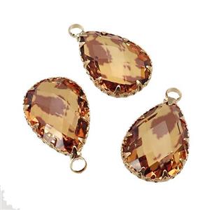 orange Crystal Glass teardrop pendant, gold plated, approx 13.5-18mm [GM16649]