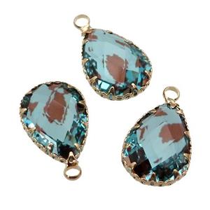 lt.blue Crystal Glass teardrop pendant, gold plated, approx 13.5-18mm [GM16650]