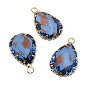 blue Crystal Glass teardrop pendant, gold plated, approx 13.5-18mm [GM16651]