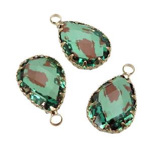 green Crystal Glass teardrop pendant, gold plated, approx 13.5-18mm [GM16652]