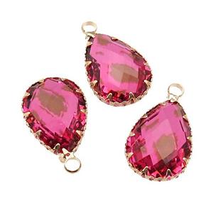hotpink Crystal Glass teardrop pendant, gold plated, approx 13.5-18mm [GM16653]