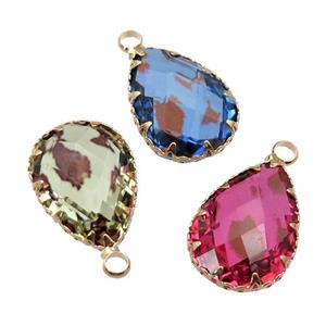 Crystal Glass teardrop pendant, gold plated, mixed, approx 13.5-18mm [GM16654]