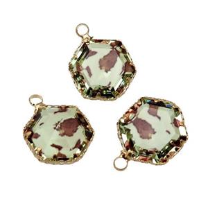 lt.yellow Crystal Glass hexagon pendant, gold plated, approx 16mm [GM16655]