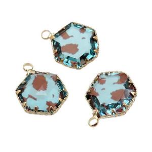 lt.blue Crystal Glass hexagon pendant, gold plated, approx 16mm [GM16657]