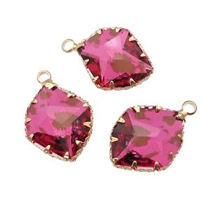 hotpink Crystal Glass leaf pendant, gold plated, approx 16-20mm [GM16665]