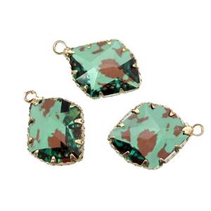 green Crystal Glass leaf pendant, gold plated, approx 16-20mm [GM16666]