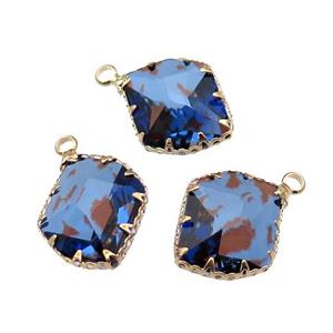 blue Crystal Glass leaf pendant, gold plated, approx 16-20mm [GM16668]