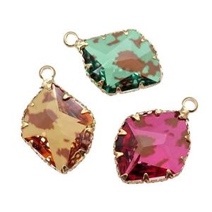 Crystal Glass leaf pendant, gold plated, mixed, approx 16-20mm [GM16669]