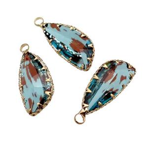 blue Crystal Glass teardrop pendant, gold plated, approx 11-24mm [GM16671]