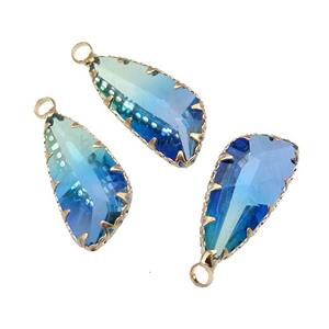 blue Crystal Glass teardrop pendant, gold plated, approx 11-24mm [GM16674]