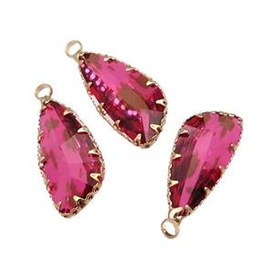 hotpink Crystal Glass teardrop pendant, gold plated, approx 11-24mm [GM16676]
