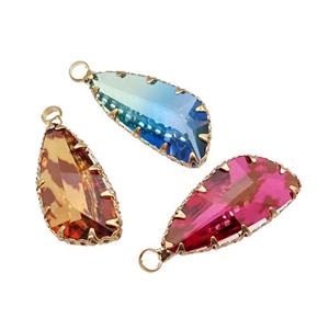 Crystal Glass teardrop pendant, gold plated, mixed, approx 11-24mm [GM16677]
