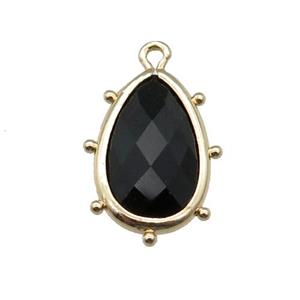 black Onyx Agate teardrop pendant, faceted, gold plated, approx 10-18mm [GM16679]