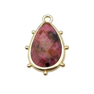 pink Rhodonite teardrop pendant, faceted, gold plated, approx 10-18mm [GM16682]