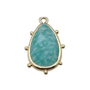 green Amazonite teardrop pendant, faceted, gold plated, approx 10-18mm [GM16683]