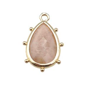 peach Sunstone teardrop pendant, faceted, gold plated, approx 10-18mm [GM16684]
