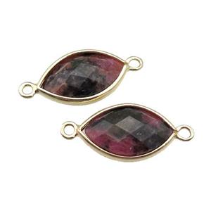 pink Rhodonite eye connector, faceted, gold plated, approx 11-18mm [GM16694]