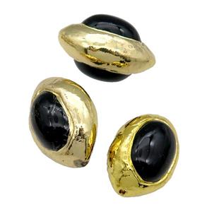 black Cat Eye Glass barrel beads, gold plated, approx 18-25mm [GM16732]
