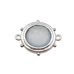 white Opalite circle connector, platinum plated, approx 15mm [GM16736]