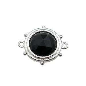 black Onyx Agate circle connector, platinum plated, approx 15mm [GM16739]