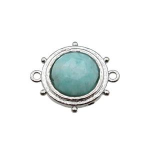 green Amazonite circle connector, platinum plated, approx 15mm [GM16740]