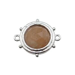 peach Sunstone circle connector, platinum plated, approx 15mm [GM16745]