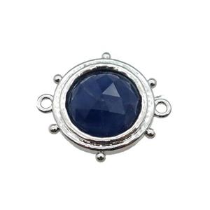blue dye Jade circle connector, platinum plated, approx 15mm [GM16746]