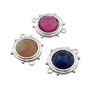 mix Gemstone circle connector, platinum plated, approx 15mm [GM16747]