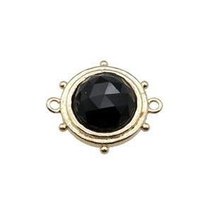 black Obsidian circle connector, gold plated, approx 15mm [GM16755]