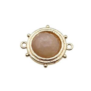 peach Sunstone circle connector, gold plated, approx 15mm [GM16756]