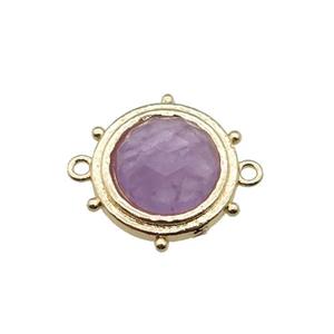 purple Amethyst circle connector, gold plated, approx 15mm [GM16759]