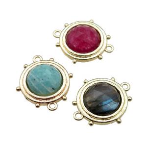 mixed Gemstone circle connector, gold plated, approx 15mm [GM16760]