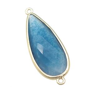 blue Crystal Glass teardrop connector, faceted, gold plated, approx 15-35mm [GM16785]
