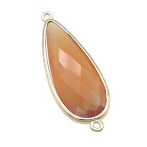 peach Crystal Glass teardrop connector, faceted, gold plated, approx 15-35mm [GM16786]