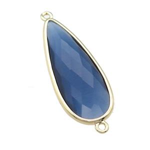 blue Crystal Glass teardrop connector, faceted, gold plated, approx 15-35mm [GM16787]