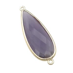 purple Crystal Glass teardrop connector, faceted, gold plated, approx 15-35mm [GM16789]
