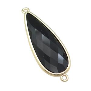 black Crystal Glass teardrop connector, faceted, gold plated, approx 15-35mm [GM16790]