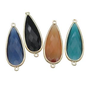 mixed Crystal Glass teardrop connector, faceted, gold plated, approx 15-35mm [GM16792]