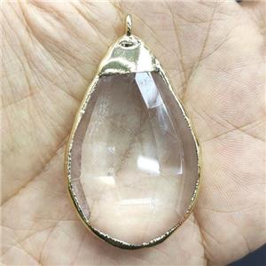 Crystal Glass teardrop pendant, gold plated, approx 35-50mm [GM16794]