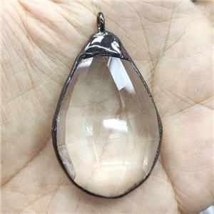 Crystal Glass teardrop pendant, black plated, approx 35-50mm [GM16795]