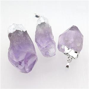 purple Amethyst nugget pendant, freeform, silver plated, approx 13-30mm [GM16800]